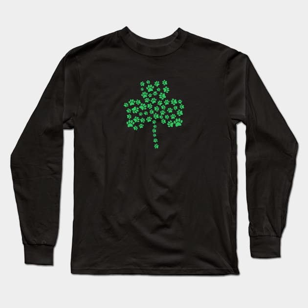 Dog Paw Print Shamrock Long Sleeve T-Shirt by Braznyc